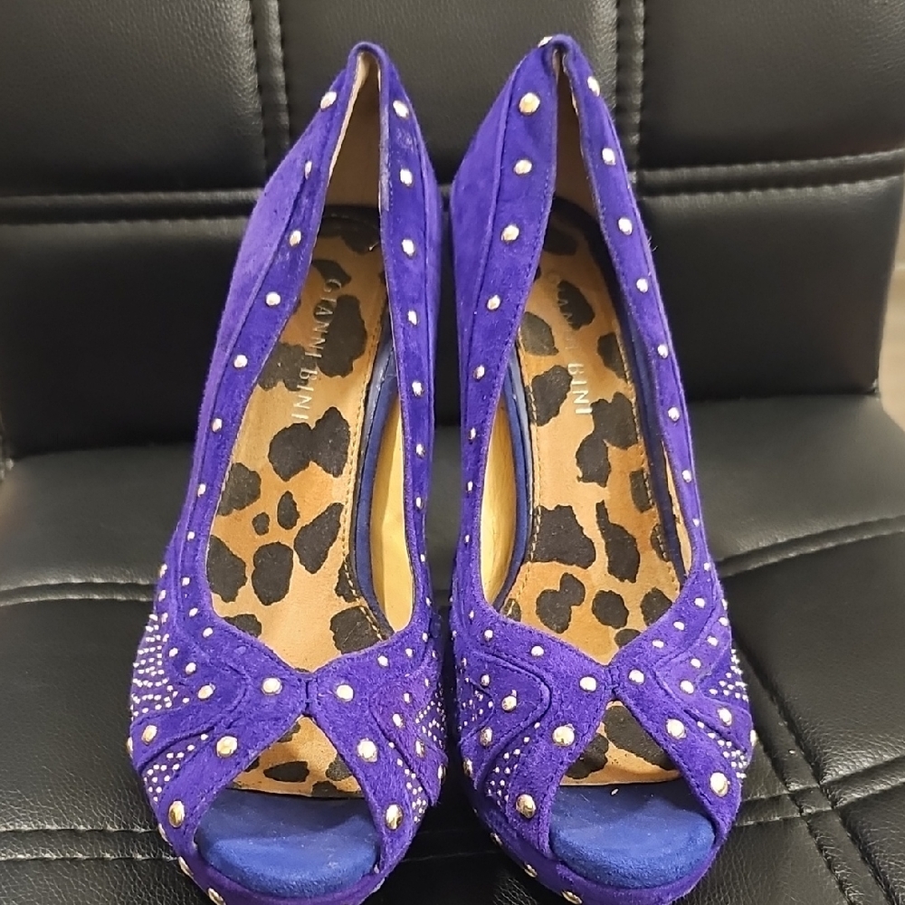 Gianni Bini Purple Studded Peep-Toe Heels